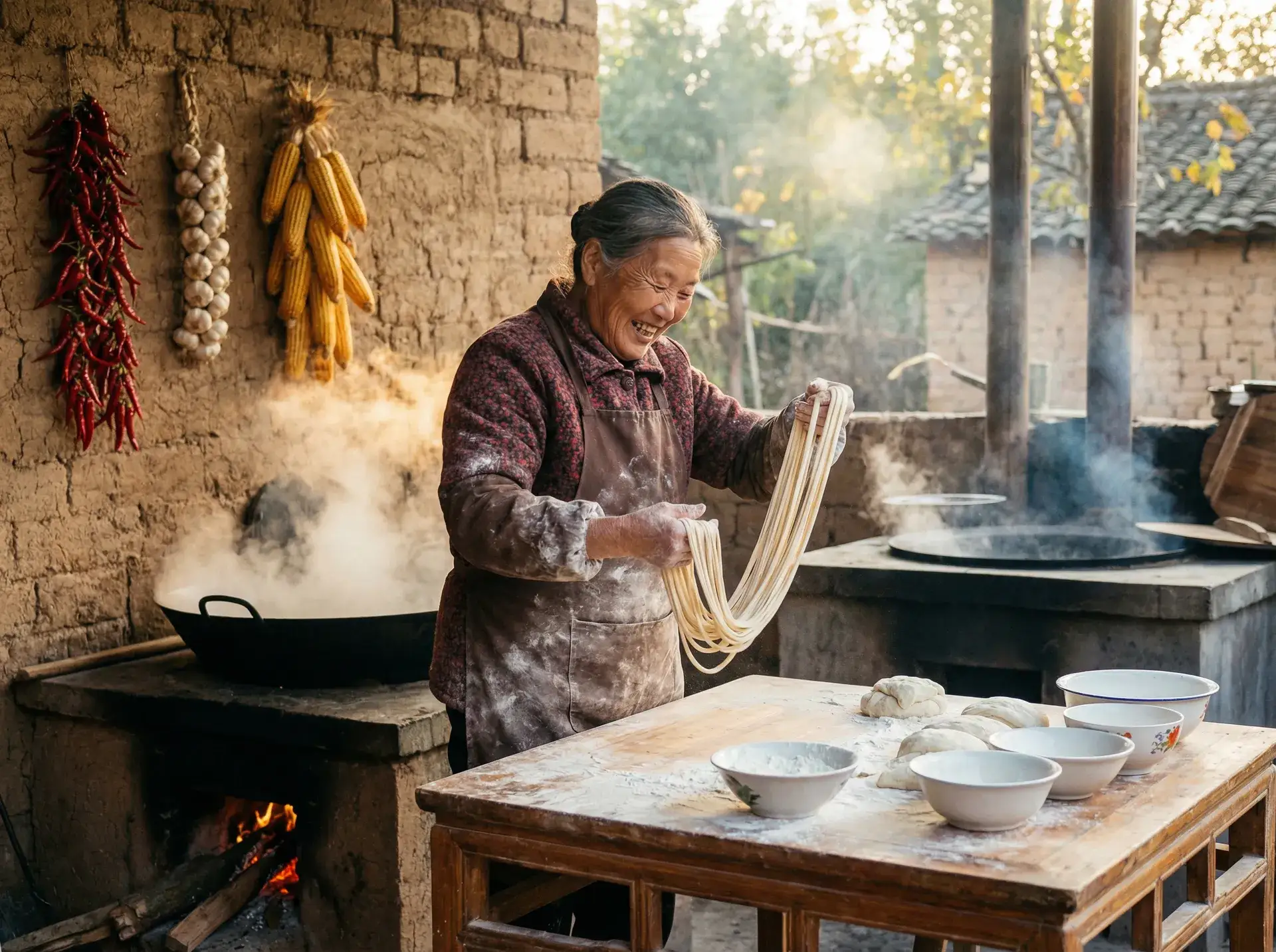 农家大嫂手擀面 - 农村真实夫妇屋内自拍视频 乡村美食